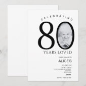 80e verjaardag met foto in nummer, zwart en wit kaart (Voorkant / Achterkant)