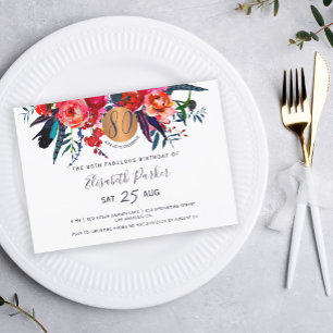 80e verjaardag Modern boho floral waterverf Kaart