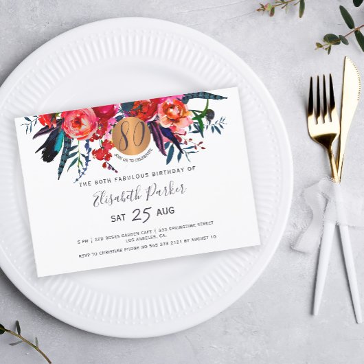 80e verjaardag Modern boho floral waterverf Kaart