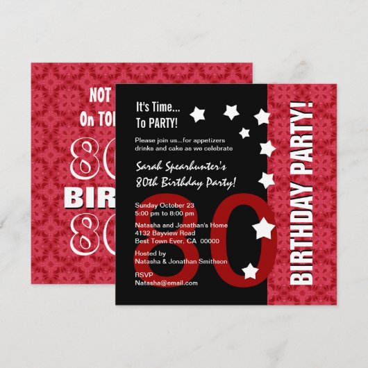 80e verjaardag Modern Red en Black Funny D80A Kaart (Voorkant / Achterkant)
