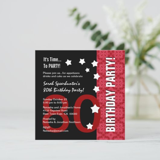 80e verjaardag Modern Red en Black Funny D80A Kaart (Staand voorkant)