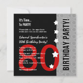 80e verjaardag Modern Red Silver Black Funny D845F Kaart (Voorkant)