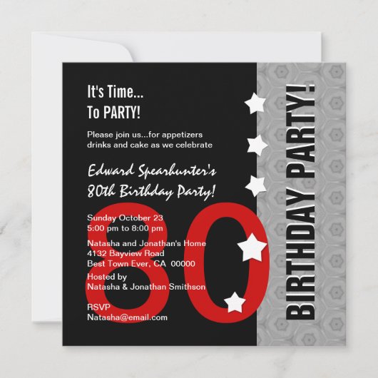 80e verjaardag Modern Red Silver Black Funny D845F Kaart (Voorkant)