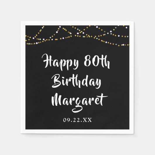 80e verjaardag Modern String Lights Zwart Servet (Voorkant)