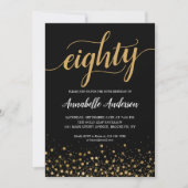 80e verjaardag Modern Zwart Goud Confetti Script Kaart (Voorkant)