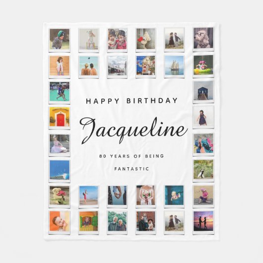 80e verjaardag Moderne foto Collage White Fleece Deken (Voorkant)