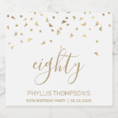 80e verjaardag Moderne gouddriehoek Confetti White Sparkling Wijnetiket (Enkel label)