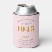 80e Verjaardag Naam 1945 Roze Grijs Elegant Chic Blikjeskoeler (Blikje Voorkant)