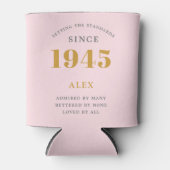 80e Verjaardag Naam 1945 Roze Grijs Elegant Chic Blikjeskoeler (Voorkant)