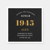 80e Verjaardag Naam 1945 Zwart Goud Elegant Chic Servet (Voorkant)