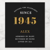 80e Verjaardag Naam 1945 Zwart Goud Elegant Chic Wijn Etiket (Enkel label)