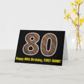 80e verjaardag: Naam + Faux Hout Grain Pattern "80 Kaart (Gele Bloem)