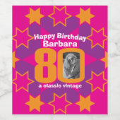 80e verjaardag naam roze foto aangepaste wijnlabel wijn etiket (Enkel label)