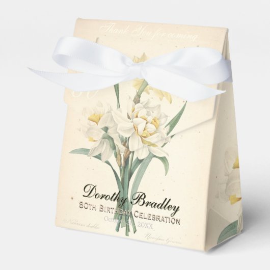 80e verjaardag Narcissus Custom Dank u Favor Box Bedankdoosjes (Voorkant Zijde)