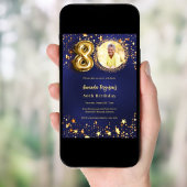 80e verjaardag navy blauw goud sterren foto kaart