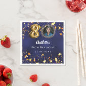 80e verjaardag navy blauw goud sterren foto servet (Insitu)