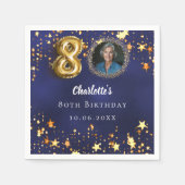 80e verjaardag navy blauw goud sterren foto servet (Voorkant)