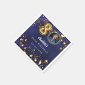 80e verjaardag navy blauw goud sterren foto servet (Hoek)
