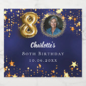 80e verjaardag navy blauw goud sterren foto sparkling wijnetiket (Enkel label)