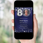 80e verjaardag navy blauw zilveren sterren foto kaart