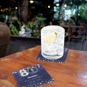 80e verjaardag navy blauw zilveren sterren foto kartonnen onderzetters