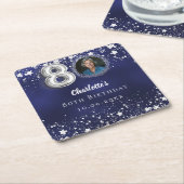 80e verjaardag navy blauw zilveren sterren foto kartonnen onderzetters (Schuin)