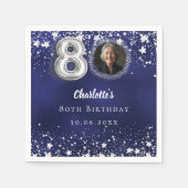 80e verjaardag navy blauw zilveren sterren foto servet (Voorkant)