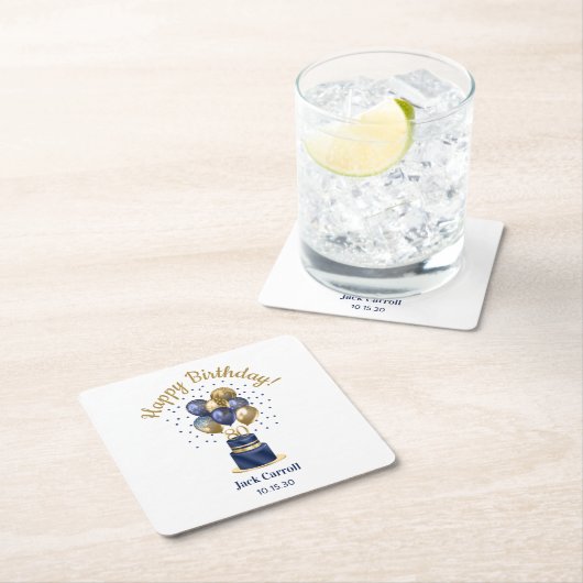 80e verjaardag Navy Blue Balloon Cake Kartonnen Onderzetters (Insitu)