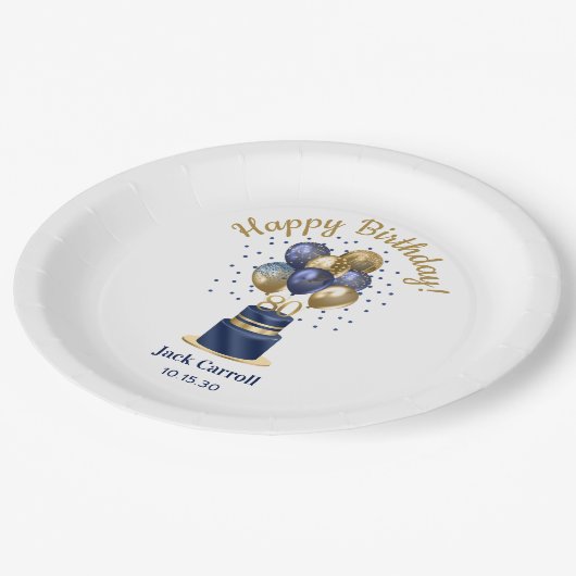 80e verjaardag Navy Blue Balloon Cake Papieren Bordje (Gekanteld)