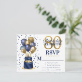 80e verjaardag Navy Blue Balloon Cake RSVP (Staand voorkant)