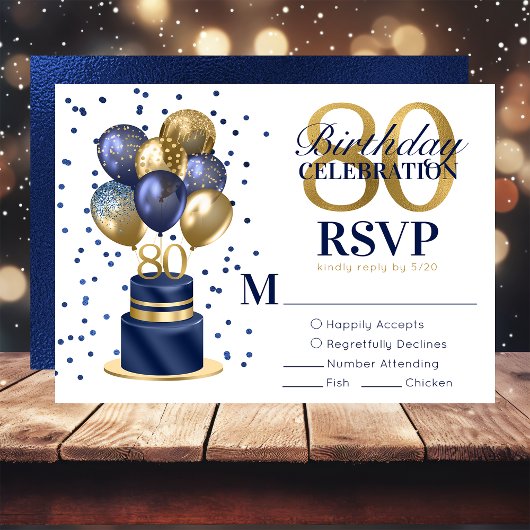 80e verjaardag Navy Blue Balloon Cake RSVP