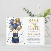 80e verjaardag Navy Blue Balloon Cake Save The Date (Staand voorkant)