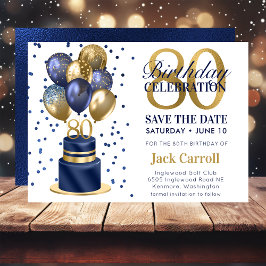 80e verjaardag Navy Blue Balloon Cake Save The Date