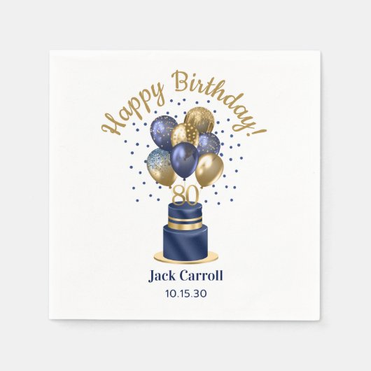 80e verjaardag Navy Blue Balloon Cake Servet (Voorkant)