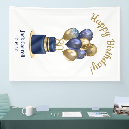 80e verjaardag Navy Blue Balloon Cake Spandoek (Beurs)