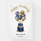 80e verjaardag Navy Blue Balloon Cake Spandoek (Verticaal)