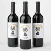 80e verjaardag Navy Blue Balloon Cake Wijn Etiket (Flessen)