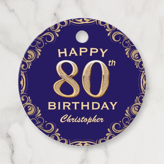 80e verjaardag Navy Blue en Gold Glitter Bedankjes Labels (Voorkant)