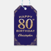 80e verjaardag Navy Blue en Gold Glitter Cadeaulabel (Achterkant)
