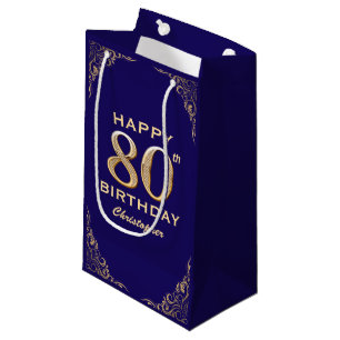 80e verjaardag Navy Blue en Gold Glitter Klein Cadeauzakje
