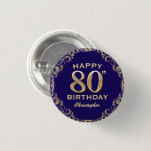 80e verjaardag Navy Blue en Gold Glitter Ronde Button 3,2 Cm (Voorkant /achterkant)