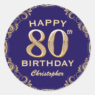 80e verjaardag Navy Blue en Gold Glitter Ronde Sticker