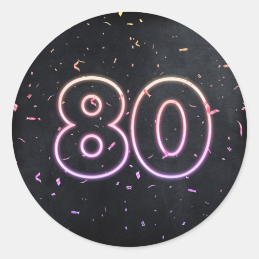 80e verjaardag neon teken op zwart ronde sticker (Voorkant)