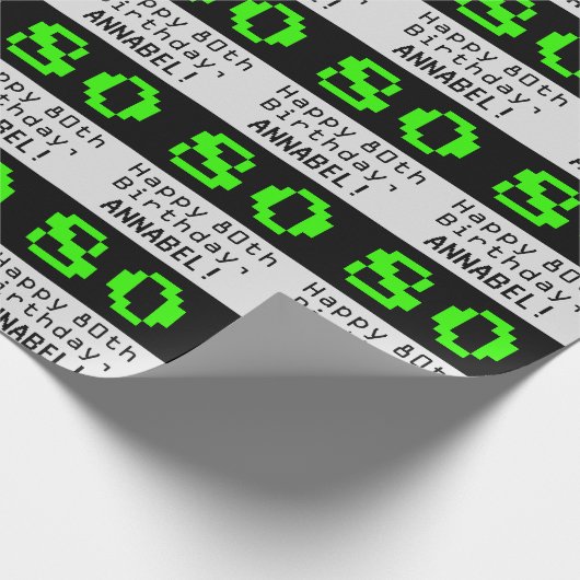 80e verjaardag - Nerdy / Geeky Style "80" en naam Cadeaupapier (Hoek)