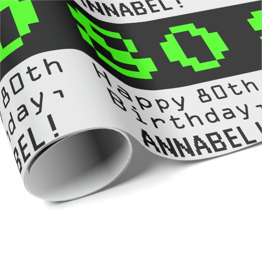 80e verjaardag - Nerdy / Geeky Style "80" en naam Cadeaupapier (Rol Hoek)