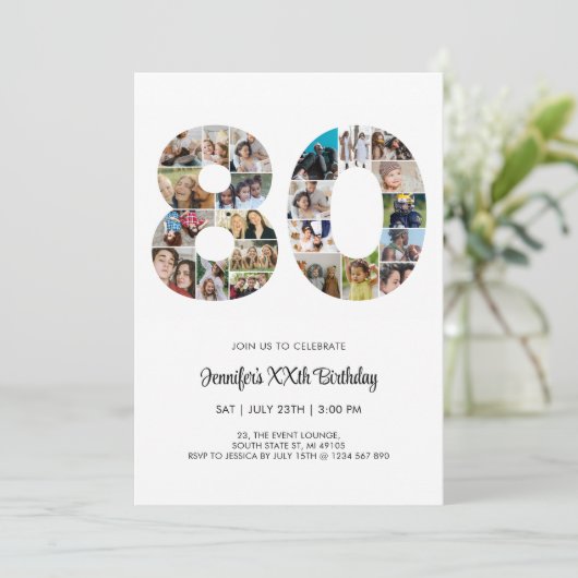 80e verjaardag nummer 80 Aangepast fotocollage Kaart (Staand voorkant)