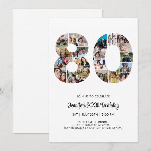 80e verjaardag nummer 80 Aangepast fotocollage Kaart (Voorkant / Achterkant)