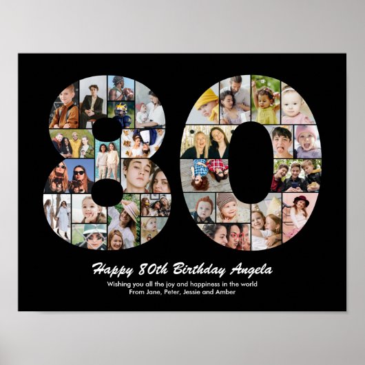 80e Verjaardag Nummer 80 Foto Collage Cadeau Poster (Voorkant)