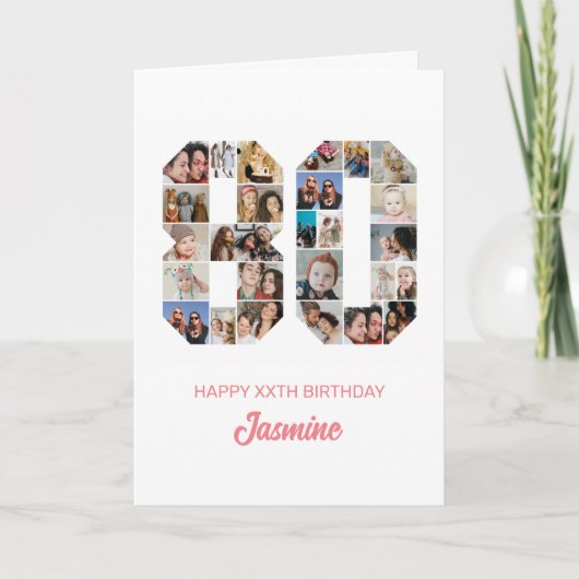 80e verjaardag nummer 80 Foto Collage gepersonalis Kaart (Voorkant)