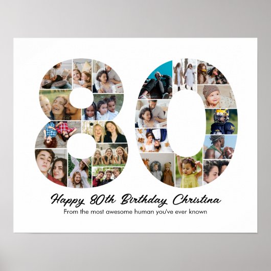 80e Verjaardag Nummer 80 Fotocollage Jubileum Poster (Voorkant)